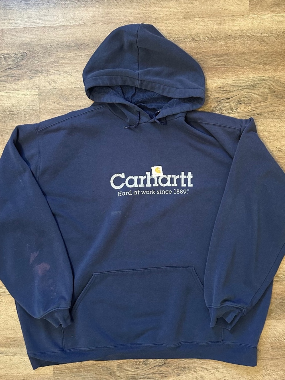Carhartt Hoodie Sweatshirt Mens 3XL Navy Blue Distressed Long Sleeve
